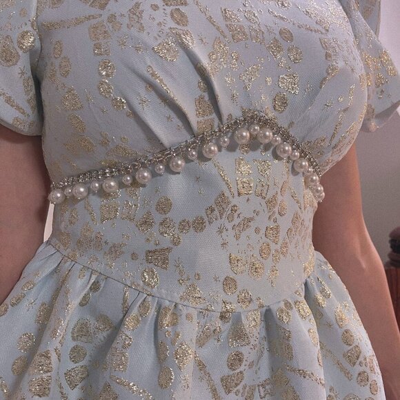 Light Blue Mini Puff Sleeve Dress - Picture 8 of 10